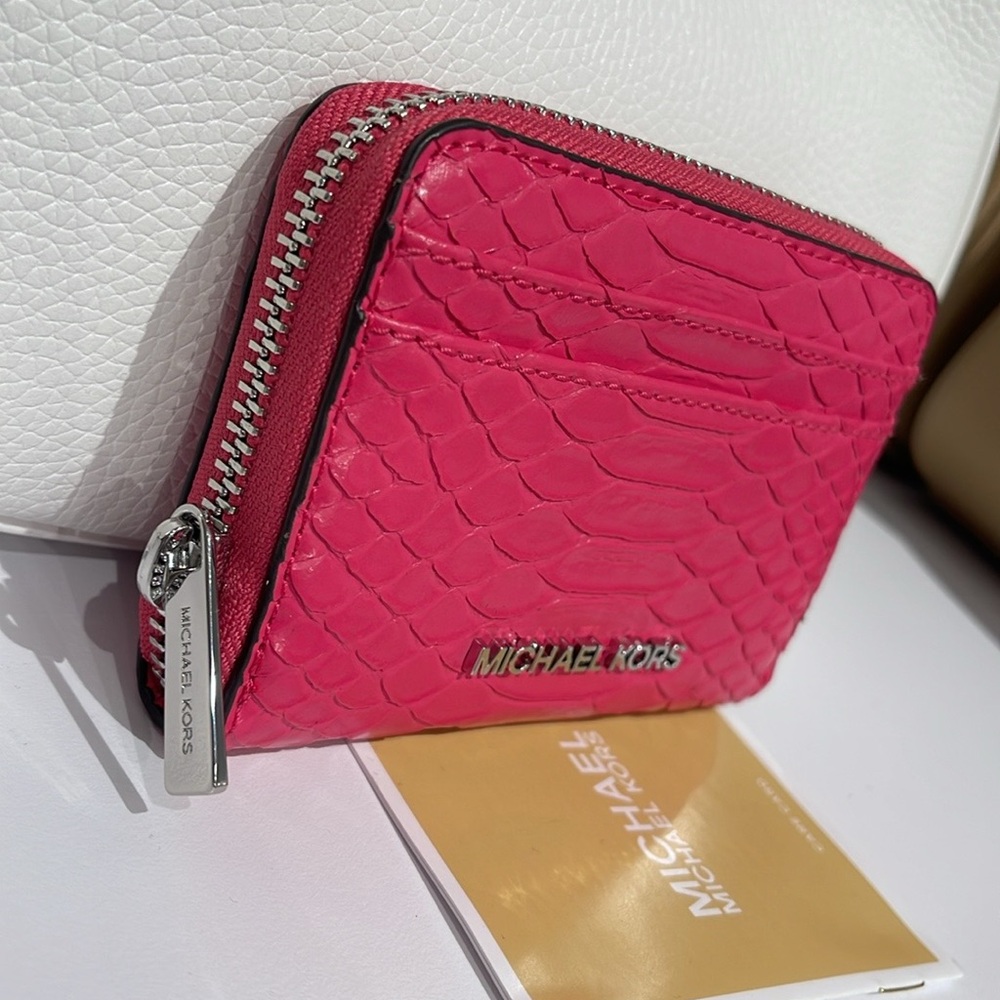 Michael Kors Women Medium Zip Around Card Case Coin Pouch Wallet Electric Pink - Picture 2 of 16